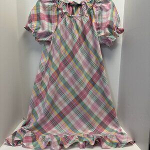 Lauren Ralph Lauren Pink Plaid Child's Dress Size Small Puffed Sleeves and Hem